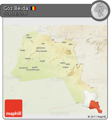Physical 3D Map of Goz Beida, lighten
