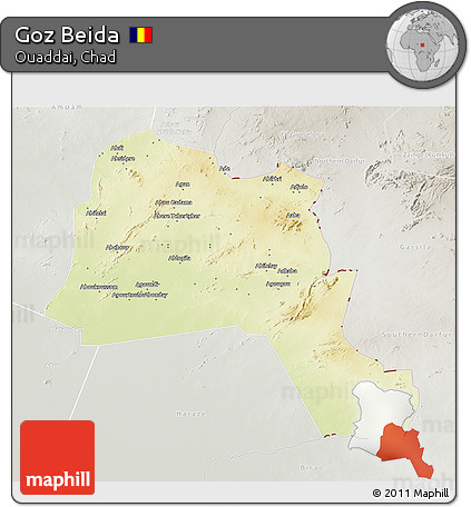 Physical 3D Map of Goz Beida, lighten, semi-desaturated