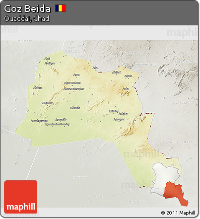Physical 3D Map of Goz Beida, lighten, semi-desaturated