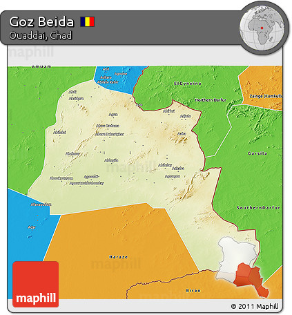 Physical 3D Map of Goz Beida, political outside