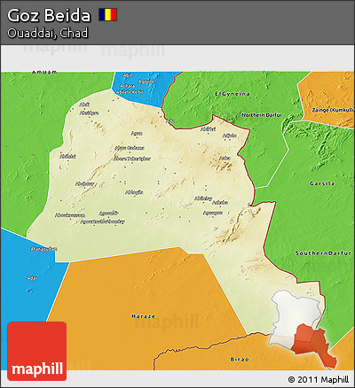 Physical 3D Map of Goz Beida, political outside