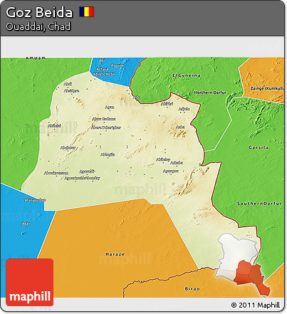 Physical 3D Map of Goz Beida, political outside