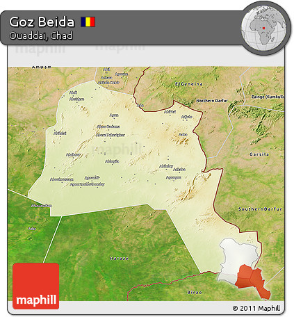 Physical 3D Map of Goz Beida, satellite outside