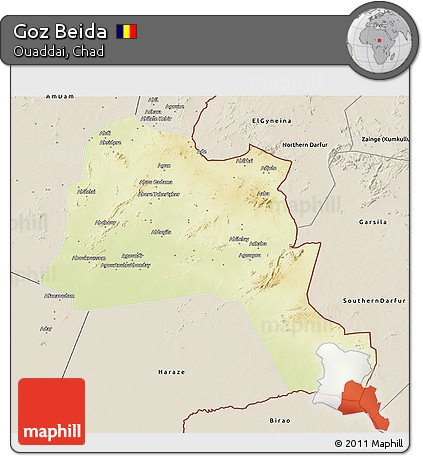 Physical 3D Map of Goz Beida, shaded relief outside