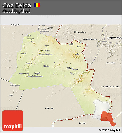 Physical 3D Map of Goz Beida, shaded relief outside