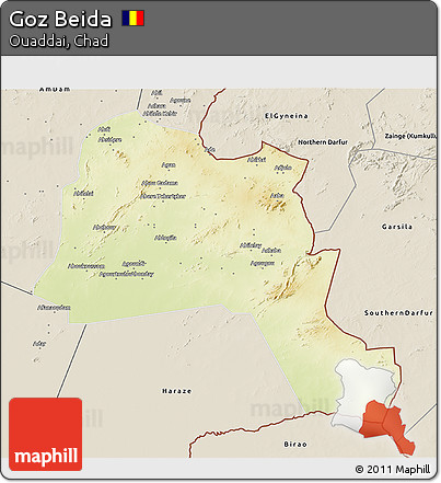 Physical 3D Map of Goz Beida, shaded relief outside