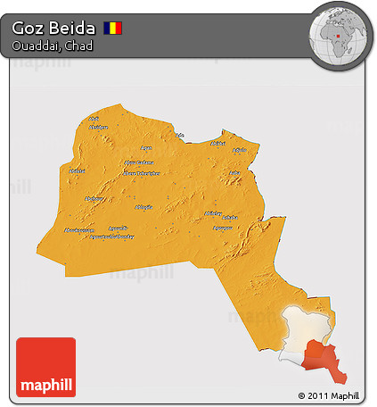 Political 3D Map of Goz Beida, cropped outside