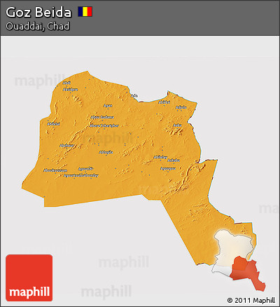 Political 3D Map of Goz Beida, cropped outside