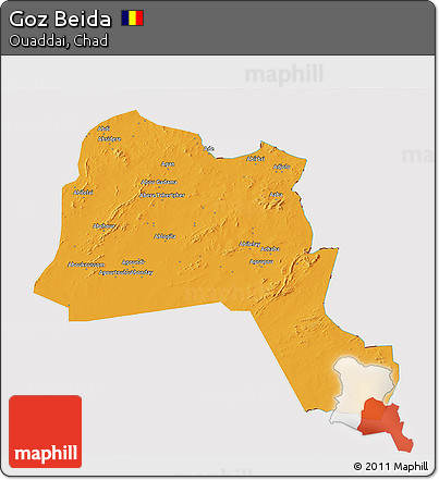 Political 3D Map of Goz Beida, cropped outside