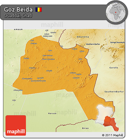 Political 3D Map of Goz Beida, physical outside