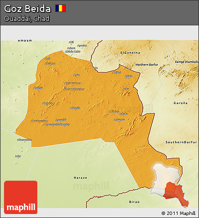 Political 3D Map of Goz Beida, physical outside