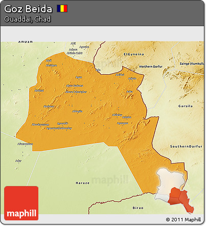 Political 3D Map of Goz Beida, physical outside