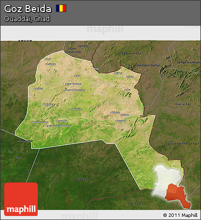 Satellite 3D Map of Goz Beida, darken