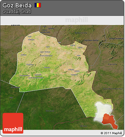 Satellite 3D Map of Goz Beida, darken