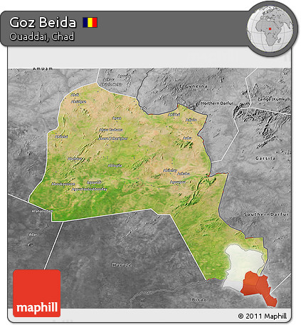 Satellite 3D Map of Goz Beida, desaturated