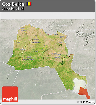Satellite 3D Map of Goz Beida, lighten, semi-desaturated