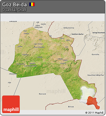 Satellite 3D Map of Goz Beida, shaded relief outside