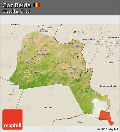 Satellite 3D Map of Goz Beida, shaded relief outside