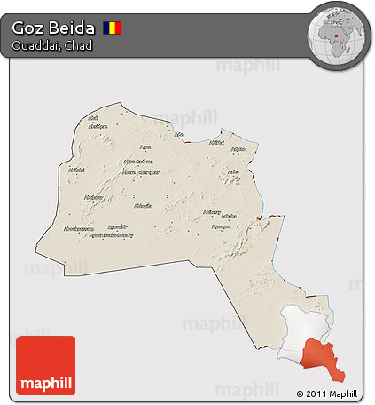 Shaded Relief 3D Map of Goz Beida, cropped outside