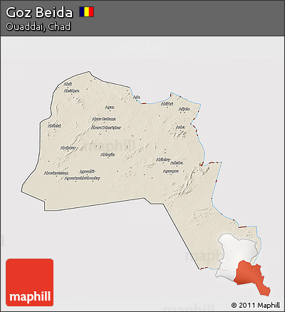 Shaded Relief 3D Map of Goz Beida, cropped outside