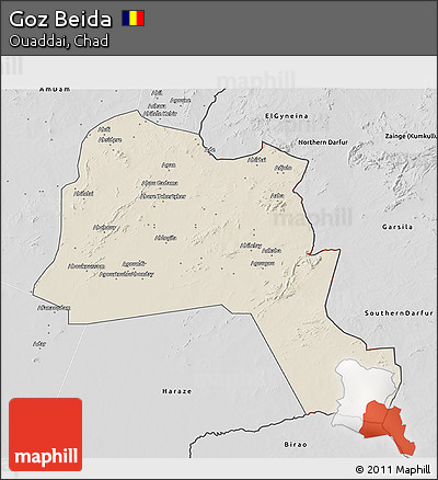 Shaded Relief 3D Map of Goz Beida, desaturated