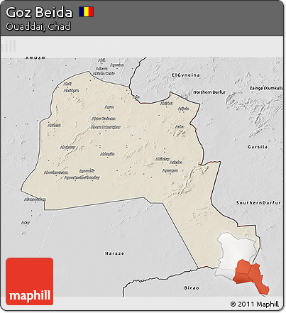 Shaded Relief 3D Map of Goz Beida, desaturated