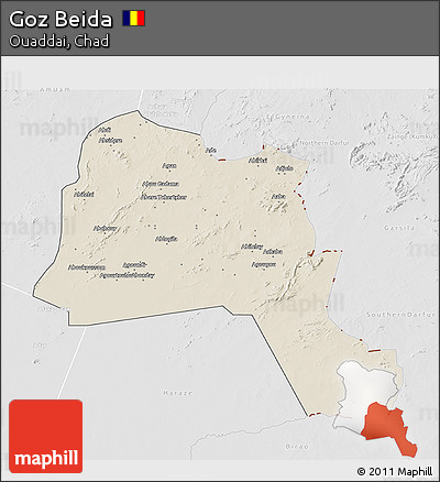 Shaded Relief 3D Map of Goz Beida, lighten, desaturated