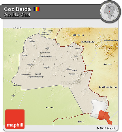 Shaded Relief 3D Map of Goz Beida, physical outside
