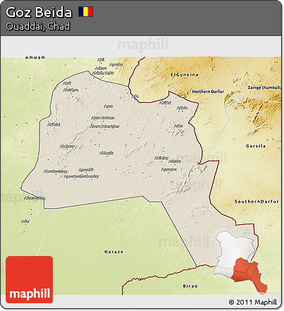 Shaded Relief 3D Map of Goz Beida, physical outside