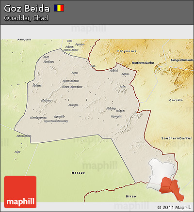 Shaded Relief 3D Map of Goz Beida, physical outside