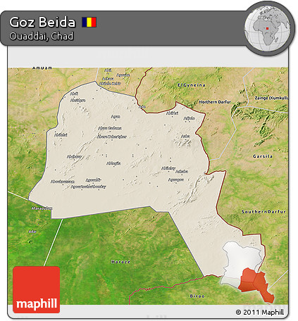 Shaded Relief 3D Map of Goz Beida, satellite outside