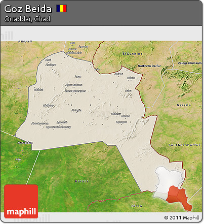 Shaded Relief 3D Map of Goz Beida, satellite outside