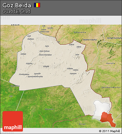 Shaded Relief 3D Map of Goz Beida, satellite outside