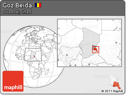 Blank Location Map of Goz Beida, highlighted country, highlighted parent region, within the entire country