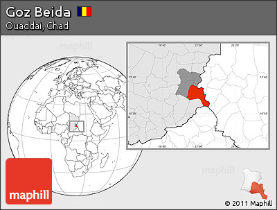 Blank Location Map of Goz Beida, highlighted country, highlighted parent region