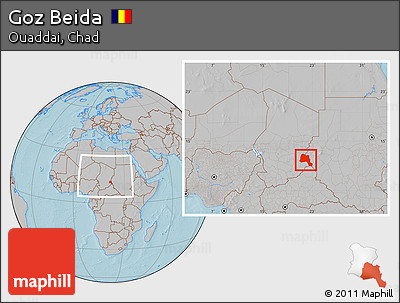 Gray Location Map of Goz Beida, within the entire country, hill shading