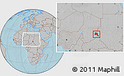 Gray Location Map of Goz Beida, within the entire country, hill shading
