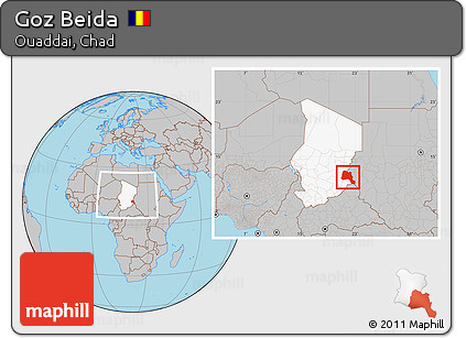 Gray Location Map of Goz Beida, highlighted country, within the entire country