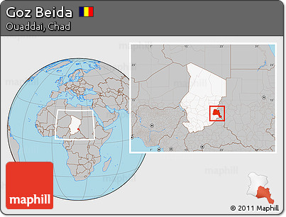 Gray Location Map of Goz Beida, highlighted country, within the entire country