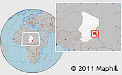Gray Location Map of Goz Beida, highlighted country, within the entire country, hill shading