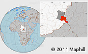 Gray Location Map of Goz Beida, highlighted country, highlighted parent region, hill shading