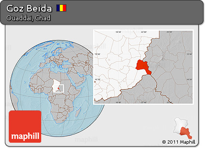Gray Location Map of Goz Beida, highlighted country, hill shading