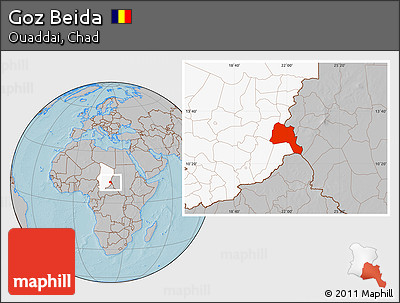Gray Location Map of Goz Beida, highlighted country, hill shading