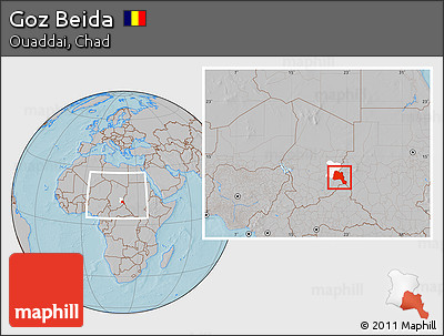 Gray Location Map of Goz Beida, highlighted parent region, within the entire country, hill shading