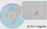 Gray Location Map of Goz Beida, highlighted parent region, within the entire country, hill shading