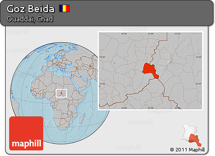 Gray Location Map of Goz Beida, hill shading