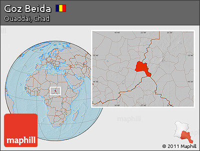 Gray Location Map of Goz Beida, hill shading