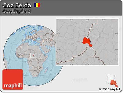 Gray Location Map of Goz Beida, hill shading