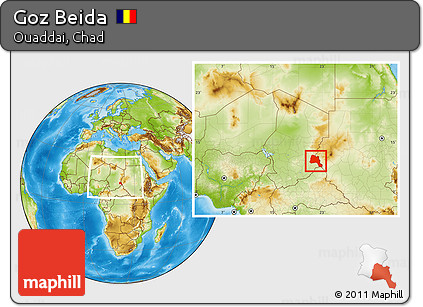 Physical Location Map of Goz Beida, within the entire country