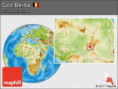 Physical Location Map of Goz Beida, within the entire country